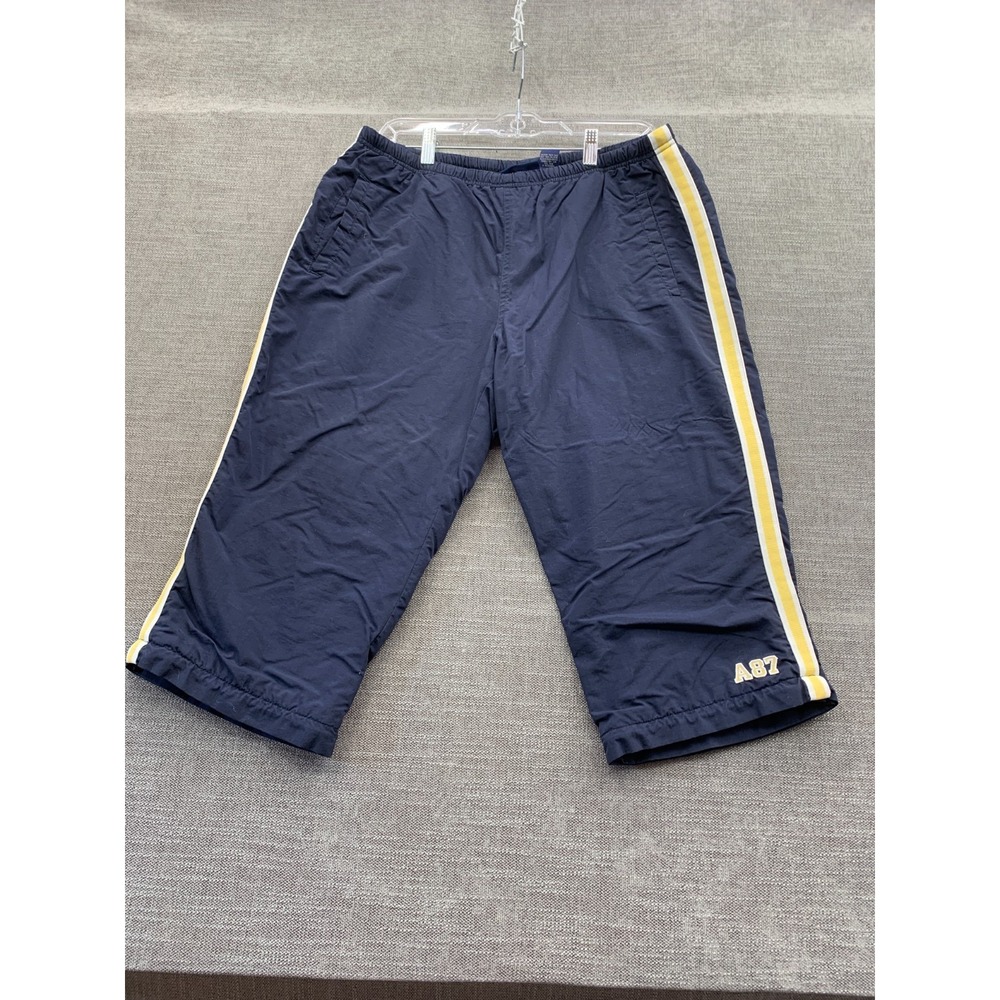 Aeropostale Capri Pants Mens Large Blue‎ Striped Logo A87 Mid Rise Straight Leg